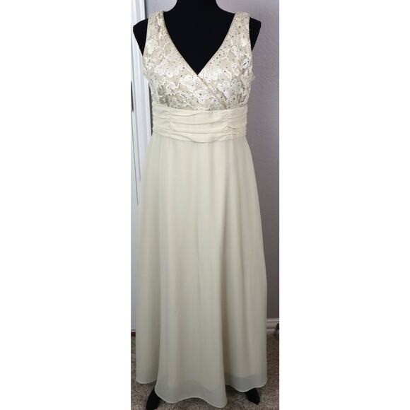 R & M Collection Dress Beige Sequin Lace Gown Jacket 2 Piece Set Formal Women 8P - Picture 2 of 9